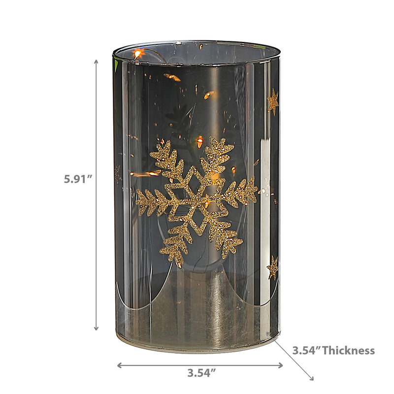 Led Cylinder Glass Stand 5.9" Gold Snowflake Small