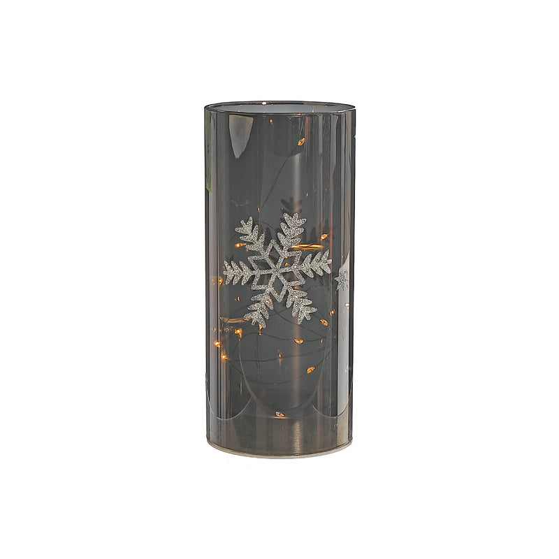 Led Cylinder Glass Stand 7.88" Silver Snowflake Large