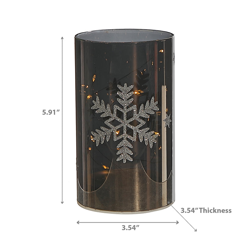 Led Cylinder Glass Stand 5.9" Silver Snowflake Small