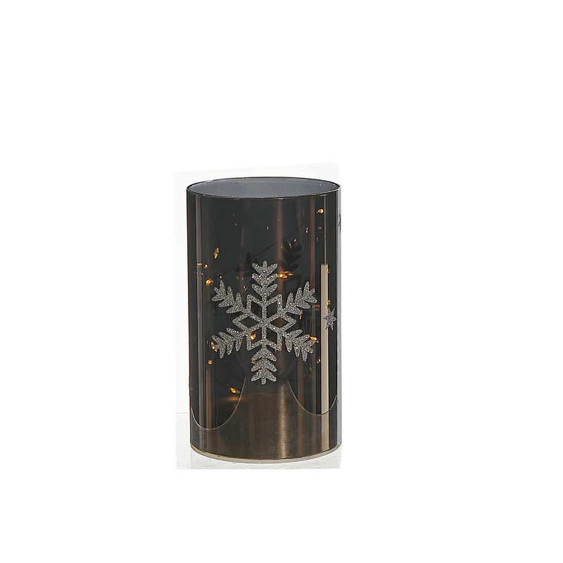 Led Cylinder Glass Stand 5.9" Silver Snowflake Small