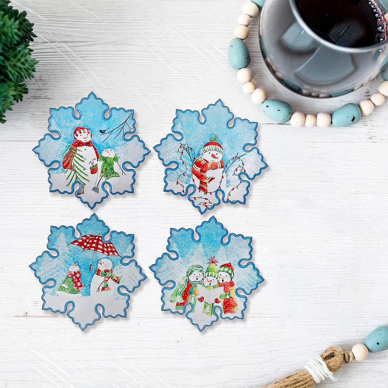 Snowflake Shape Ceramic Trivet Snowman - Set of 4