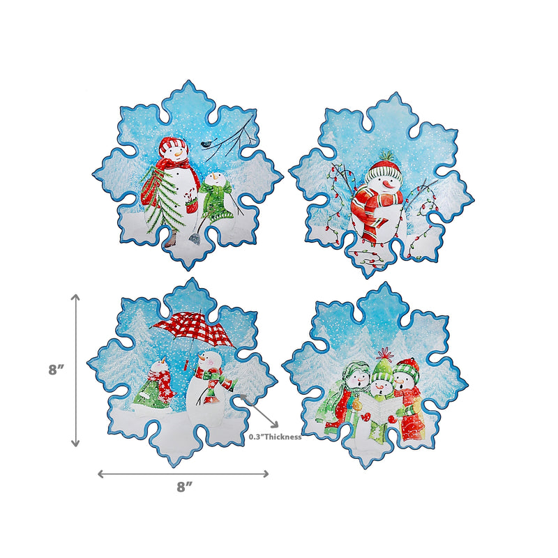 Snowflake Shape Ceramic Trivet Snowman - Set of 4