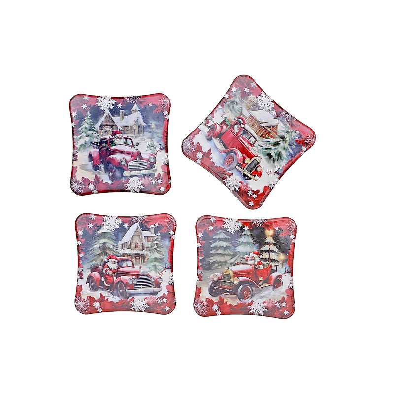 Square Ceramic Coaster Car and Santa - Set of 4