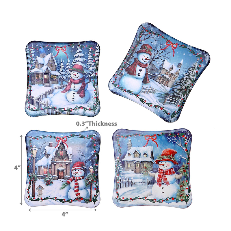 Square Ceramic Coaster Snowman - Set of 4