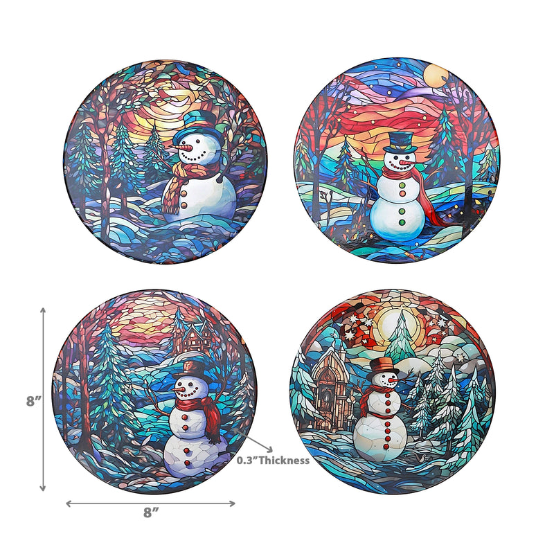 Round Ceramic Trivet Snowman - Set of 4