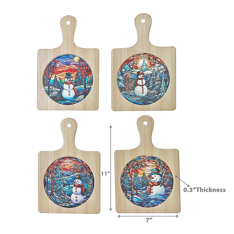 Paddle Shape Ceramic Trivet Snowman - Set of 4