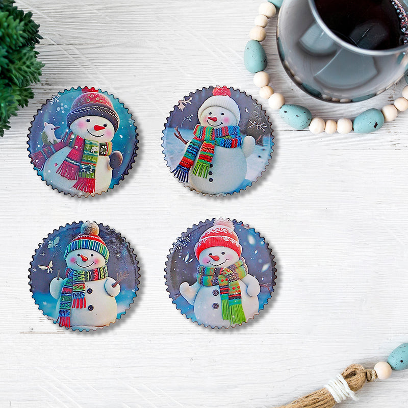 Round Ceramic Coaster Snowman - Set of 4