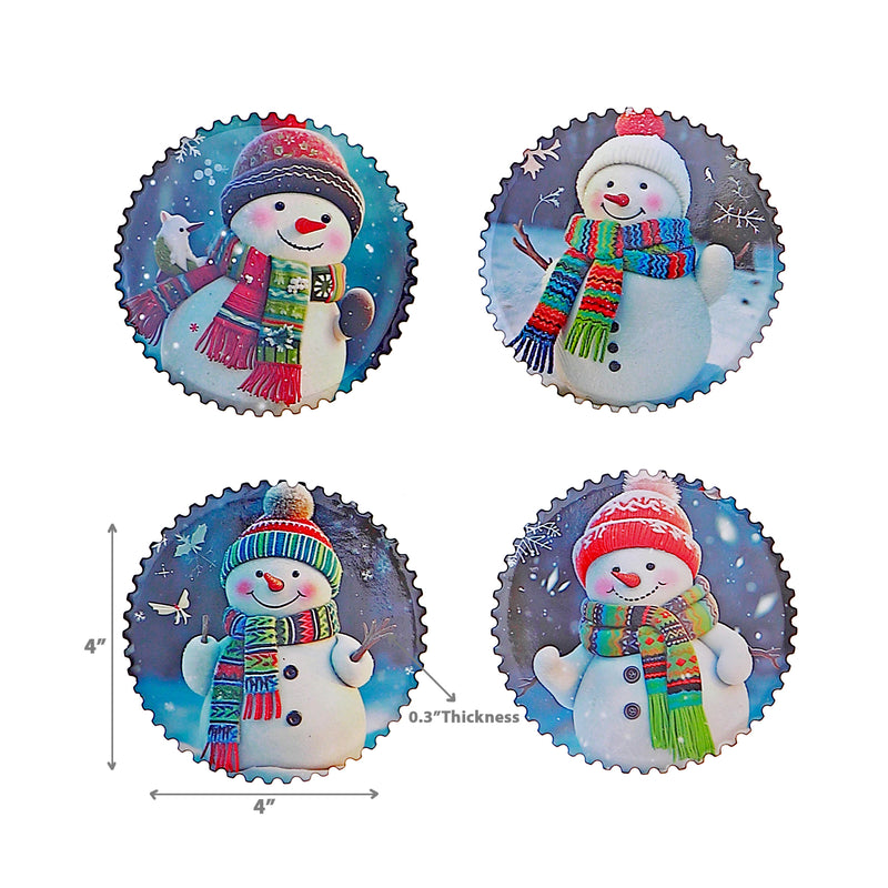 Round Ceramic Coaster Snowman - Set of 4