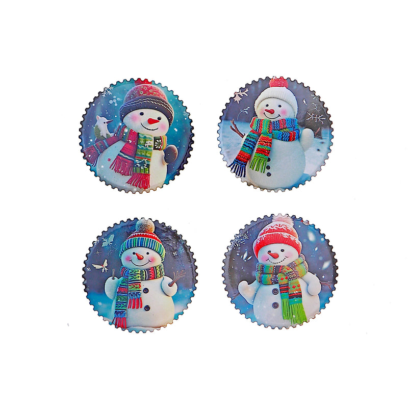 Round Ceramic Coaster Snowman - Set of 4