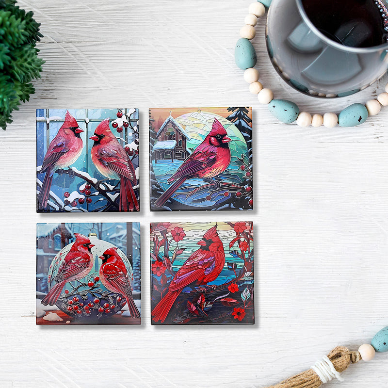 Square Ceramic Trivet Cardinal - Set of 4