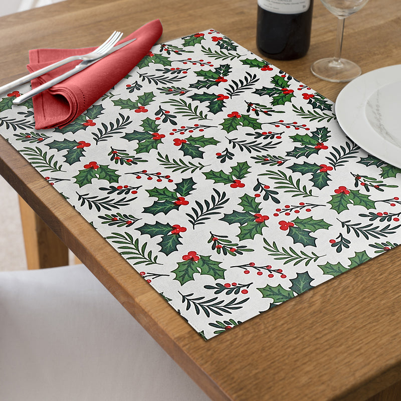 Cotton Fused Placemat Holly and Ivy - Set of 12