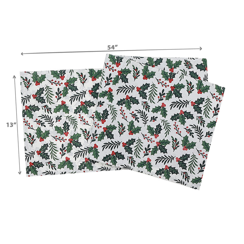 Cotton Fused Runner 54" Holly and Ivy - Set of 2