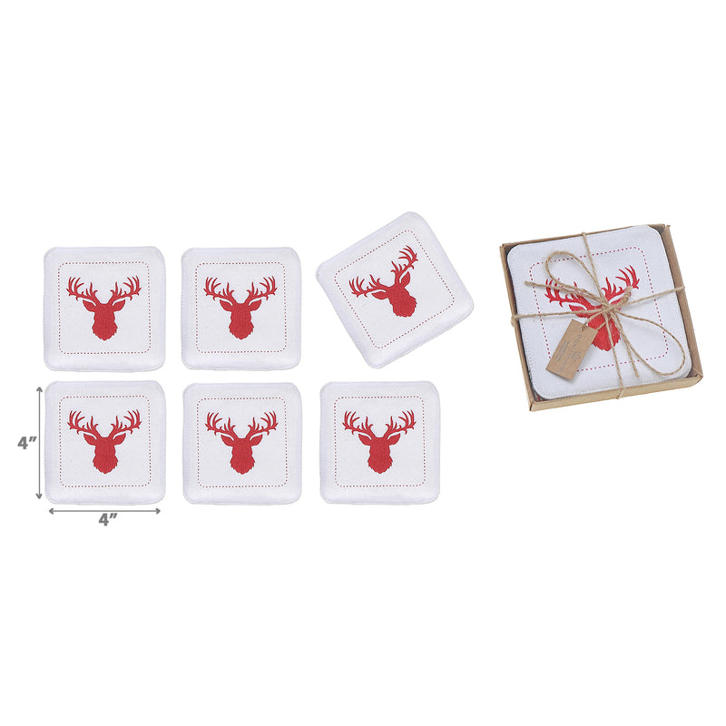 6 Pc Square Printed Coaster Deer