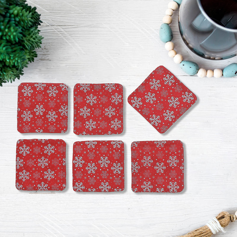 6 Pc Square Printed Coaster Snowflake