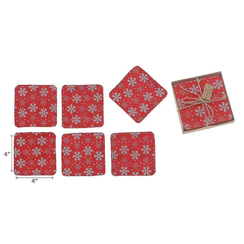 6 Pc Square Printed Coaster Snowflake