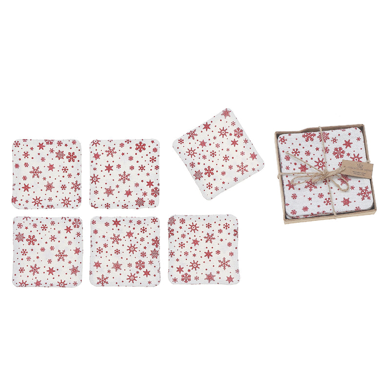 6 Pc Square Printed Coaster Red Snowflake