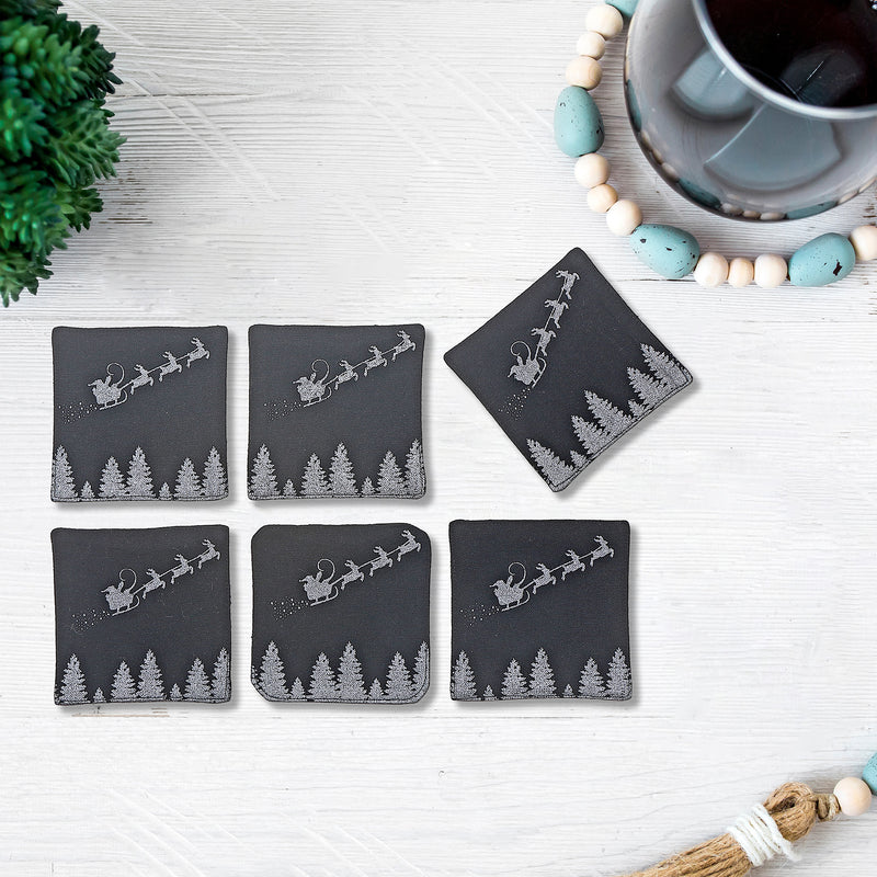 6 Pc Square Printed Coaster Santa Reindeer