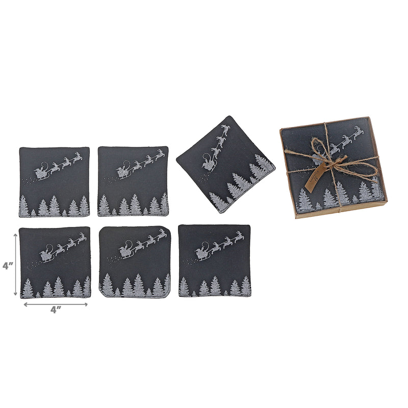 6 Pc Square Printed Coaster Santa Reindeer