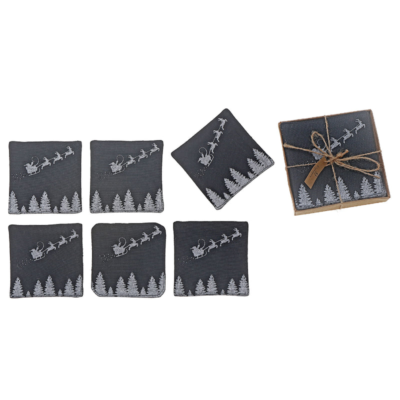 6 Pc Square Printed Coaster Santa Reindeer