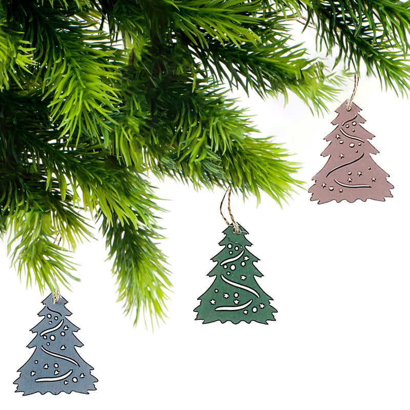 6Pk Wood Tree Shape Ornament Color - Set of 6