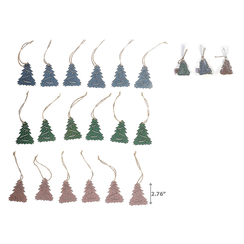 6Pk Wood Tree Shape Ornament Color - Set of 6