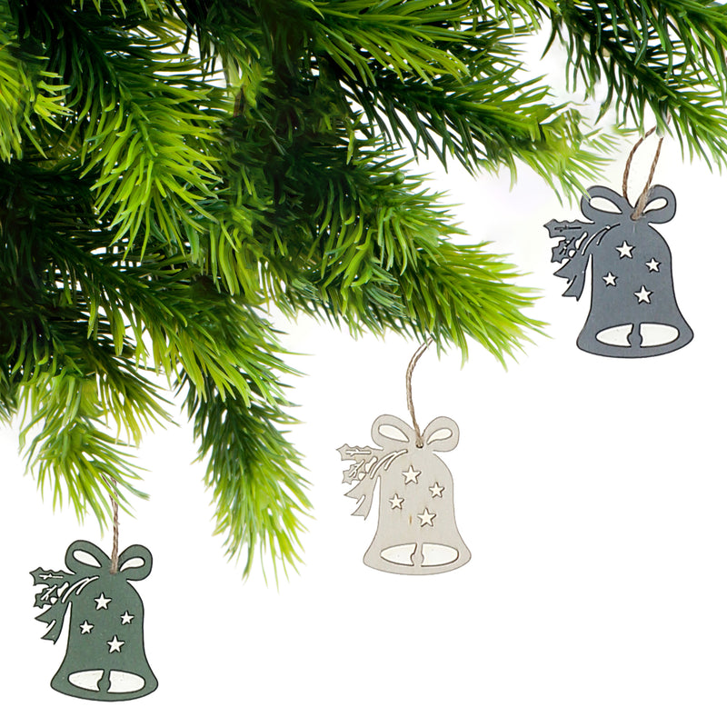 6Pk Wood Bell Shape Ornament Color - Set of 6