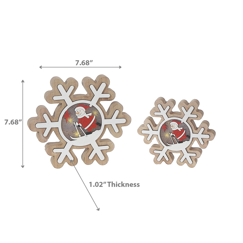 Led Wooden Snowflake And Santa Set Of 2