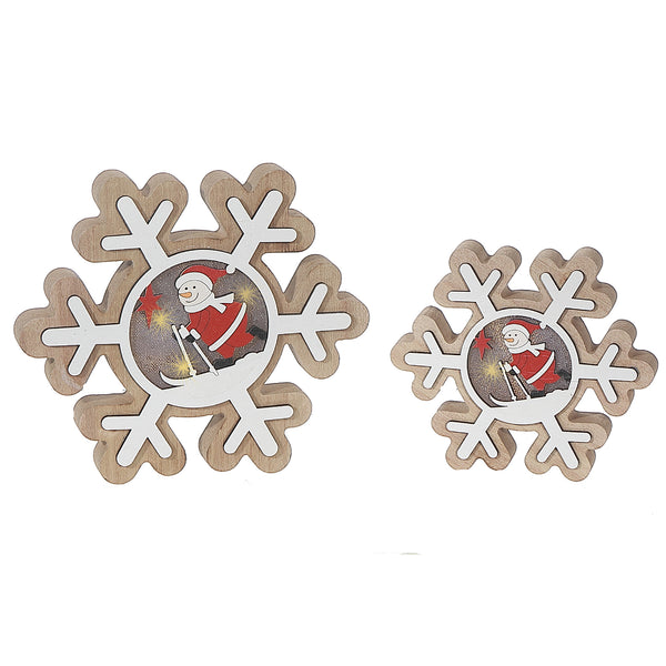 Led Wooden Snowflake And Santa Set Of 2