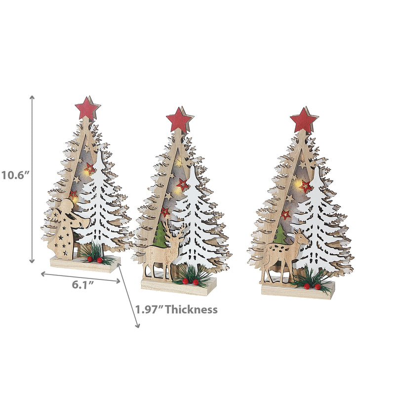 Led Wooden Christmas Tree Stand - Set of 3