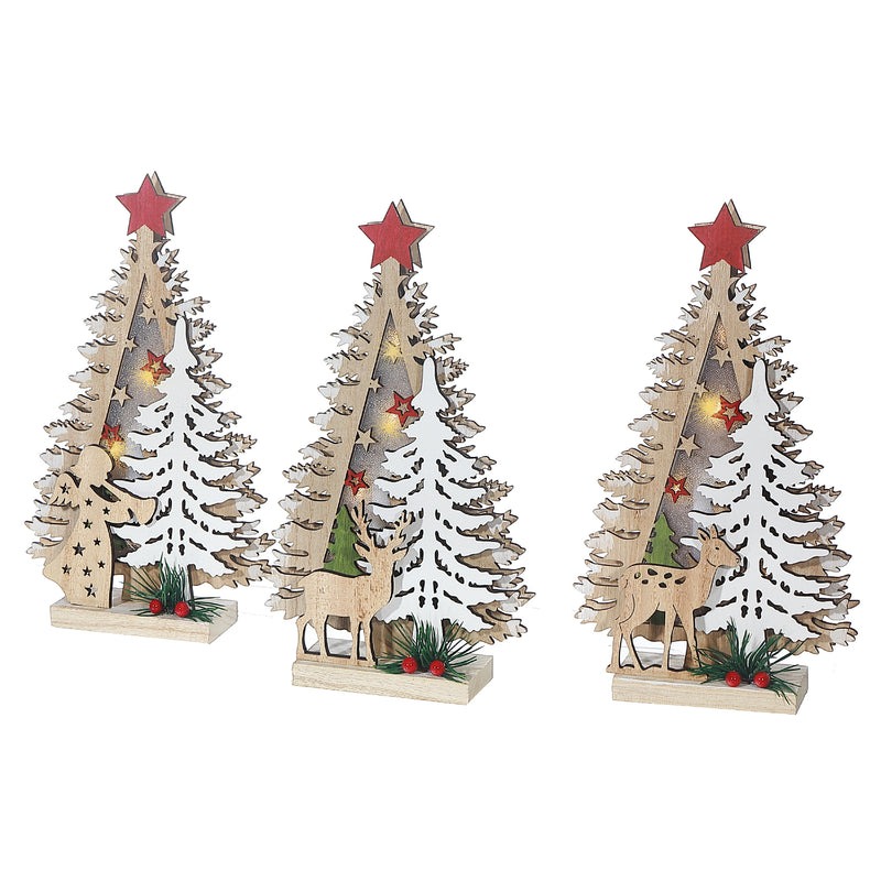 Led Wooden Christmas Tree Stand - Set of 3