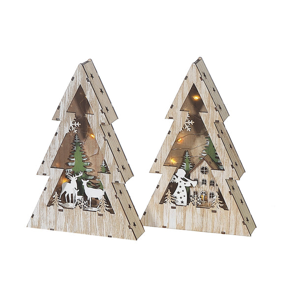 Led Wooden Table Top Tree Stand - Set of 2