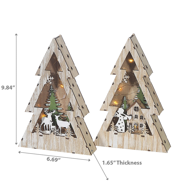 Led Wooden Table Top Tree Stand - Set of 2