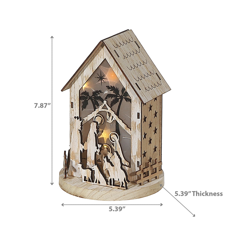 Led Wooden House Nativity Scene Stand Large