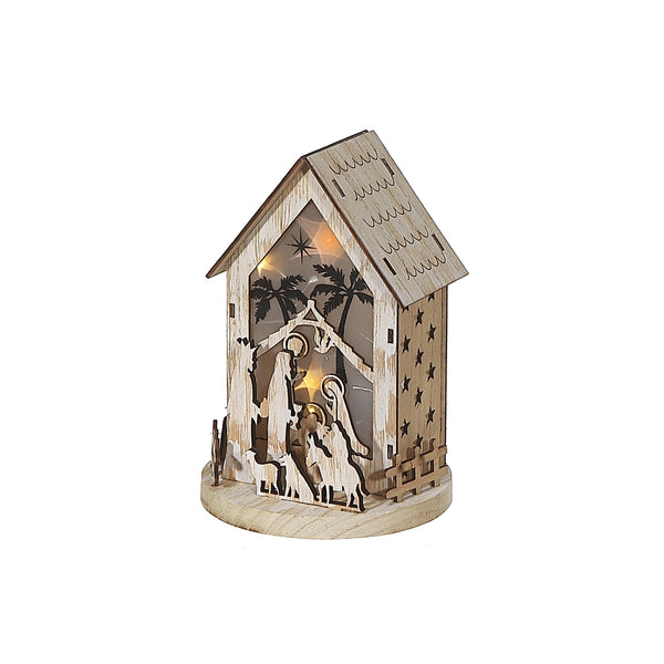 Led Wooden House Nativity Scene Stand Large