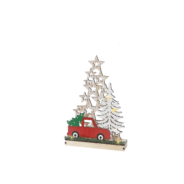 Led Wooden Star Tree And Red Truck Stand Large