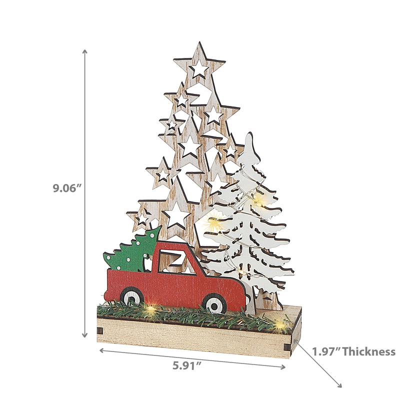 Led Wooden Star Tree And Red Truck Stand Small