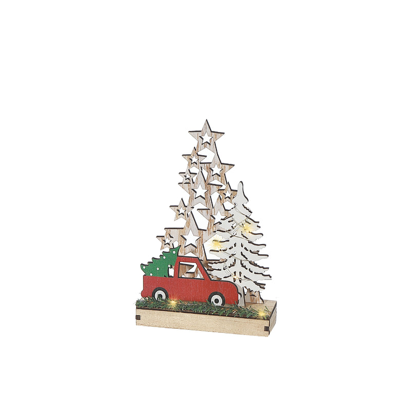 Led Wooden Star Tree And Red Truck Stand Small