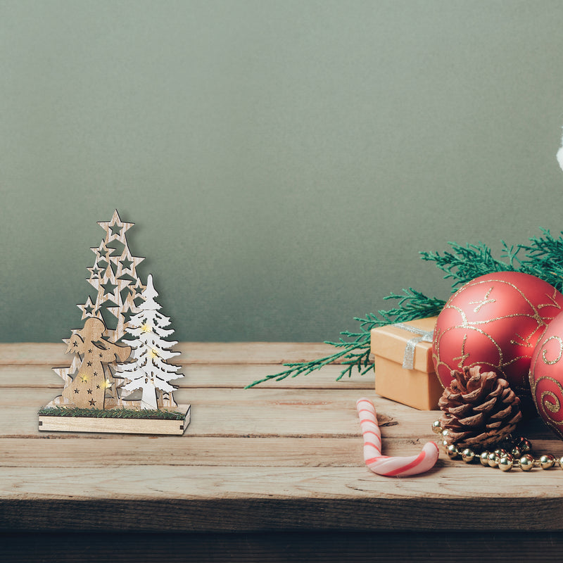 Led Wooden Star Tree And Angel Stand Large