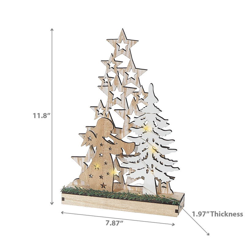 Led Wooden Star Tree And Angel Stand Large