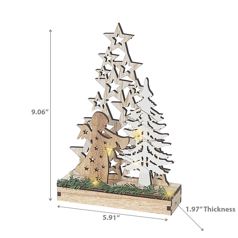 Led Wooden Star Tree And Angel Stand Small