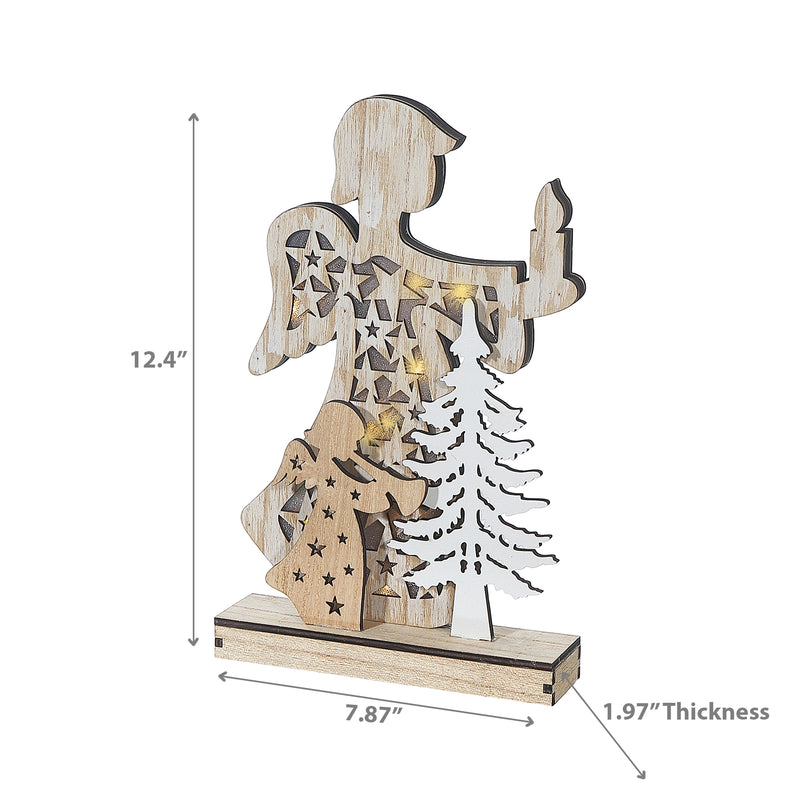 Led Wooden Angel Stand Large