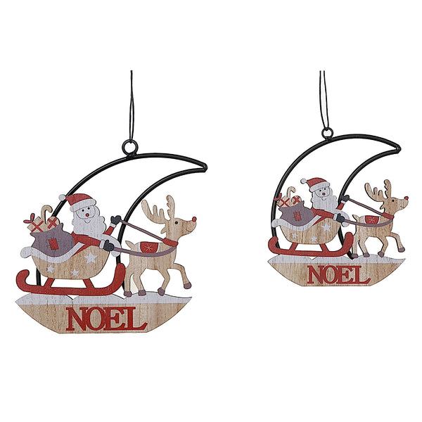 Metal Half Moon And Santa Noel Ornament Set Of 2