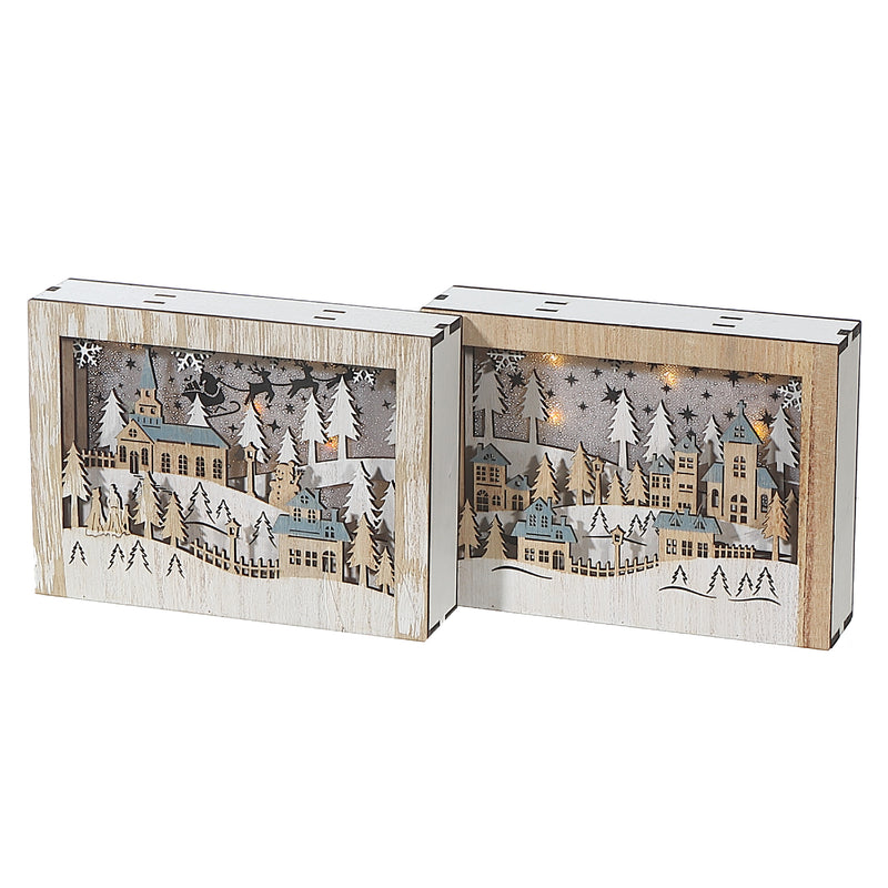 Led Wooden Shape Village Decor - Set of 2