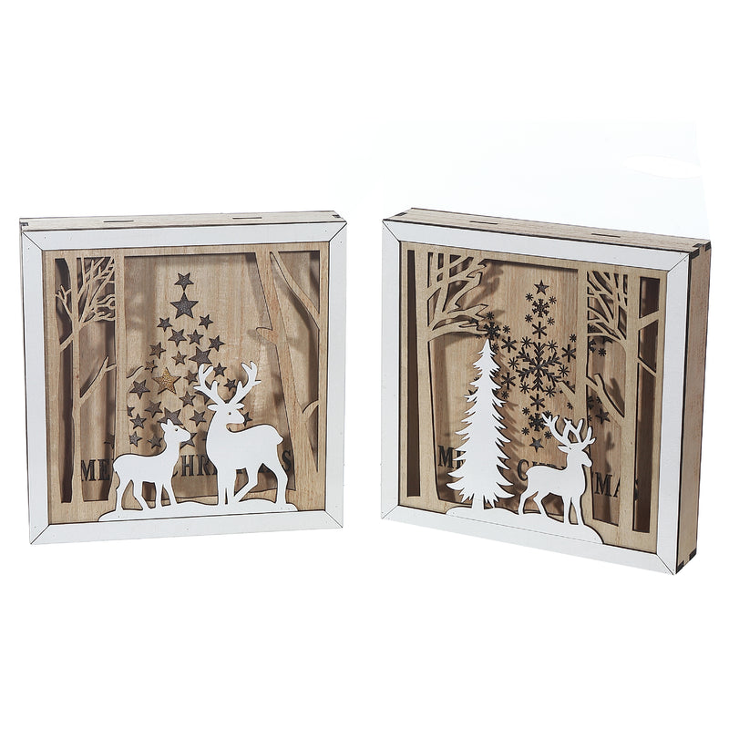 Led Square Wooden Forest Deer Decor - Set of 2