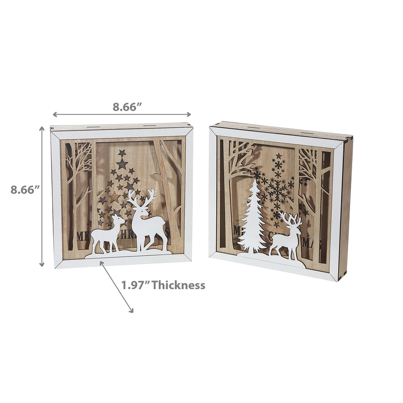 Led Square Wooden Forest Deer Decor - Set of 2