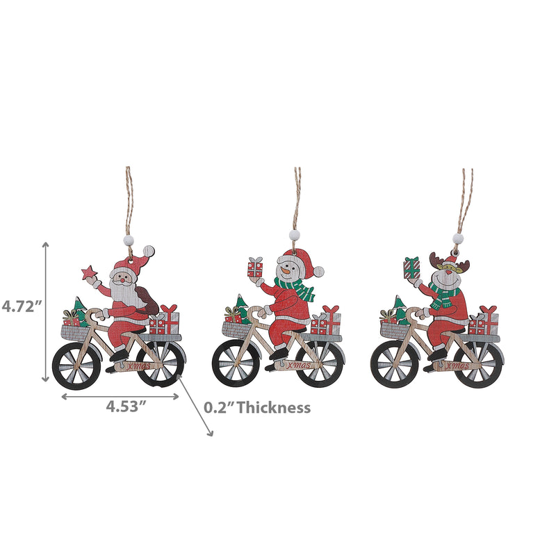 Wooden Christmas Bicycle Ornament - Set of 12