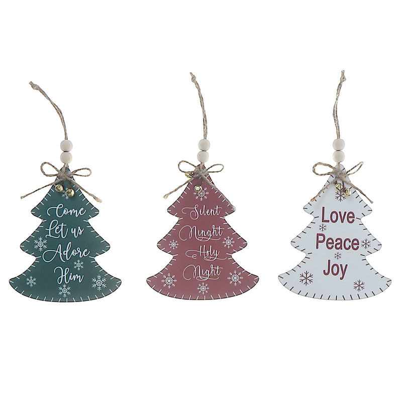 Flat Tree Shape Ormanent With Text - Set of 12