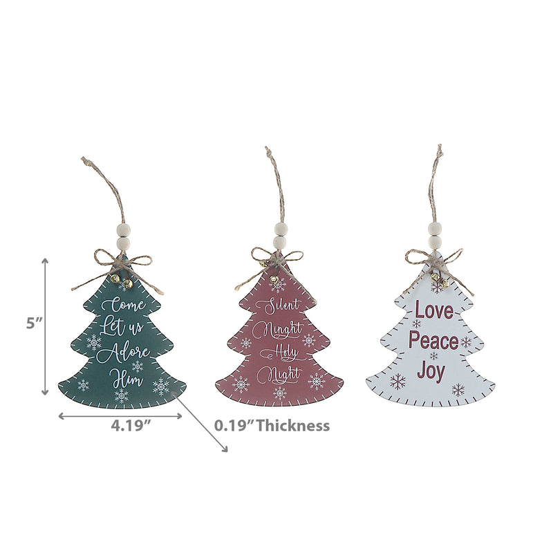 Flat Tree Shape Ormanent With Text - Set of 12