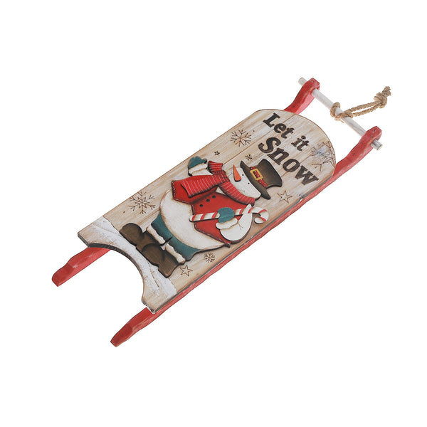 Let It Snow Wooden Snowman Sleigh Hanger