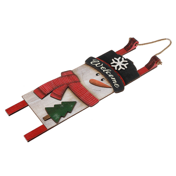 Welcome Wooden Snowman Sleigh Hanger